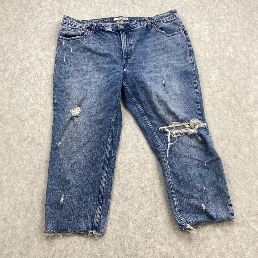 Abercrombie & Fitch The Mom High Rise Jeans Womens 20 (40x22) Blue Distressed